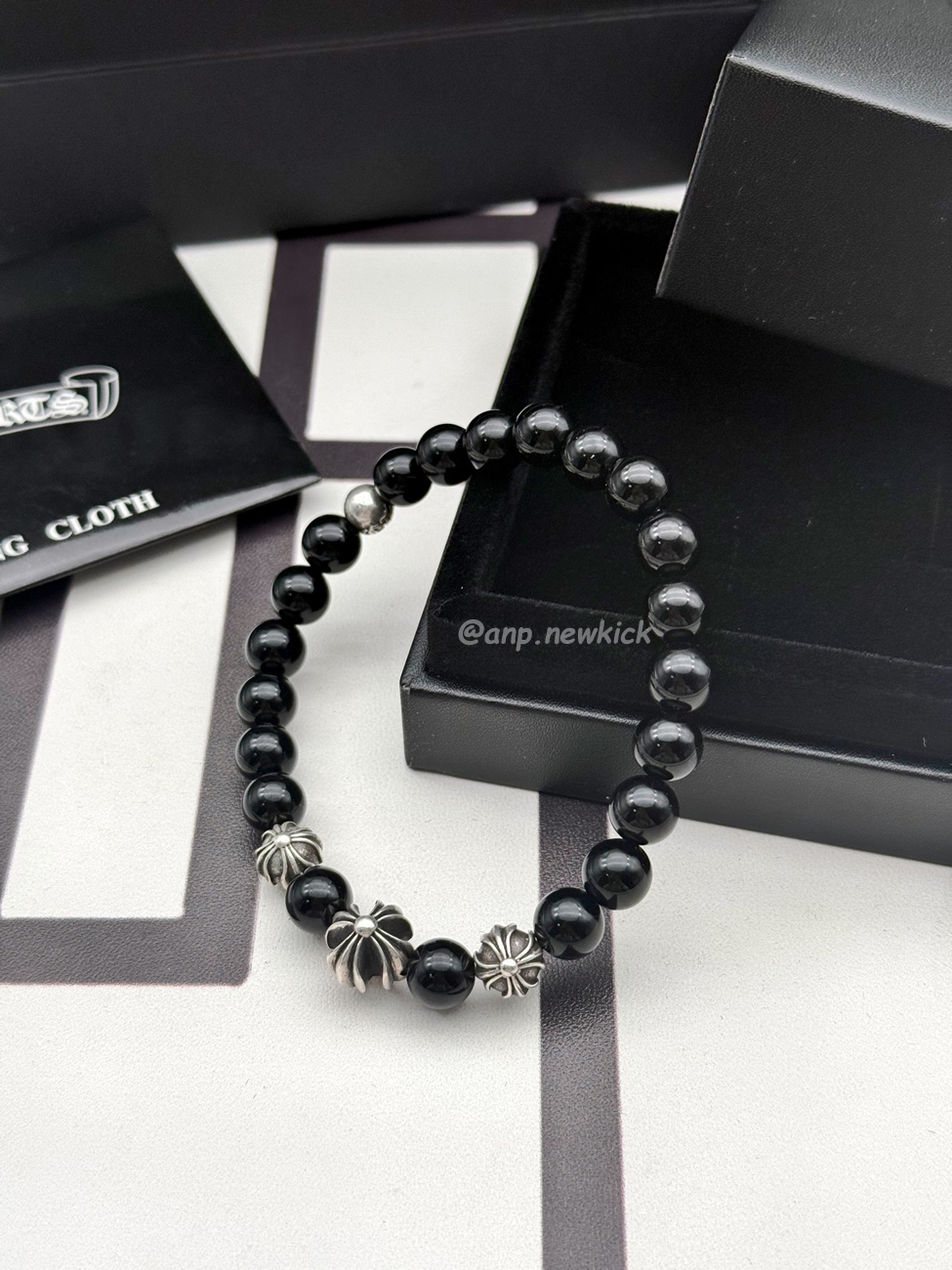 Chrome Hearts Obsidian Cross Flower Silver Ball Bracelet (3) - www.newkick.vip